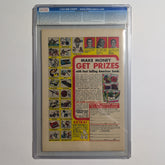 Comic book page with advertisement for American Seed Company, framed by a CGC holder.