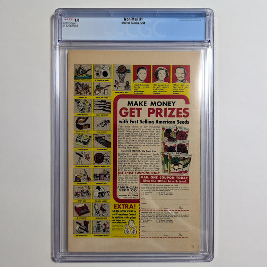 Comic book with a prize offer on the back cover, framed and graded.