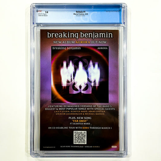 Promotional poster for Breaking Benjamin album 'Aurora' with a clear protective case.