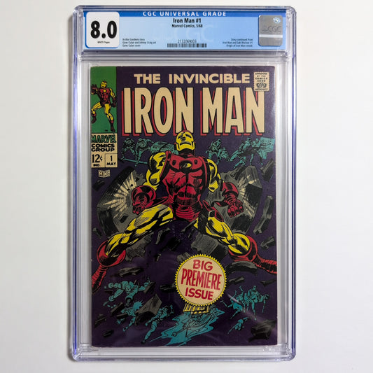 Comic book cover of 'The Invincible Iron Man' with CGC grading label