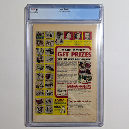 Comic book with a prize offer on the back cover, framed and graded.